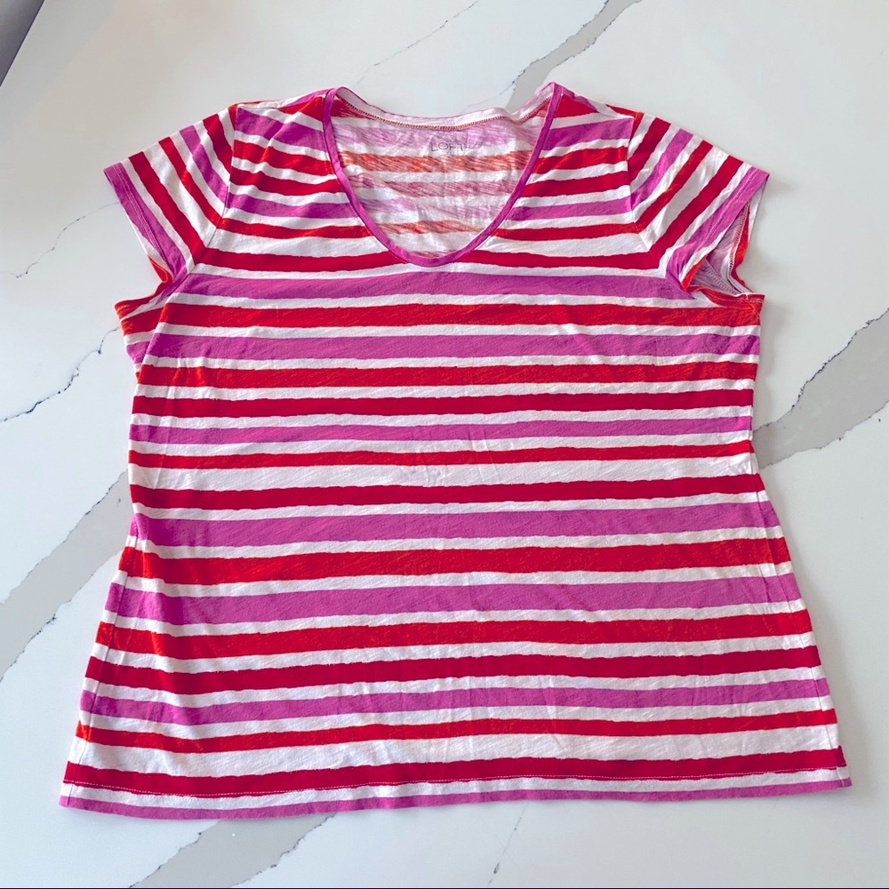 Ann Taylor Loft Pink Orange & White Stripe T shirt